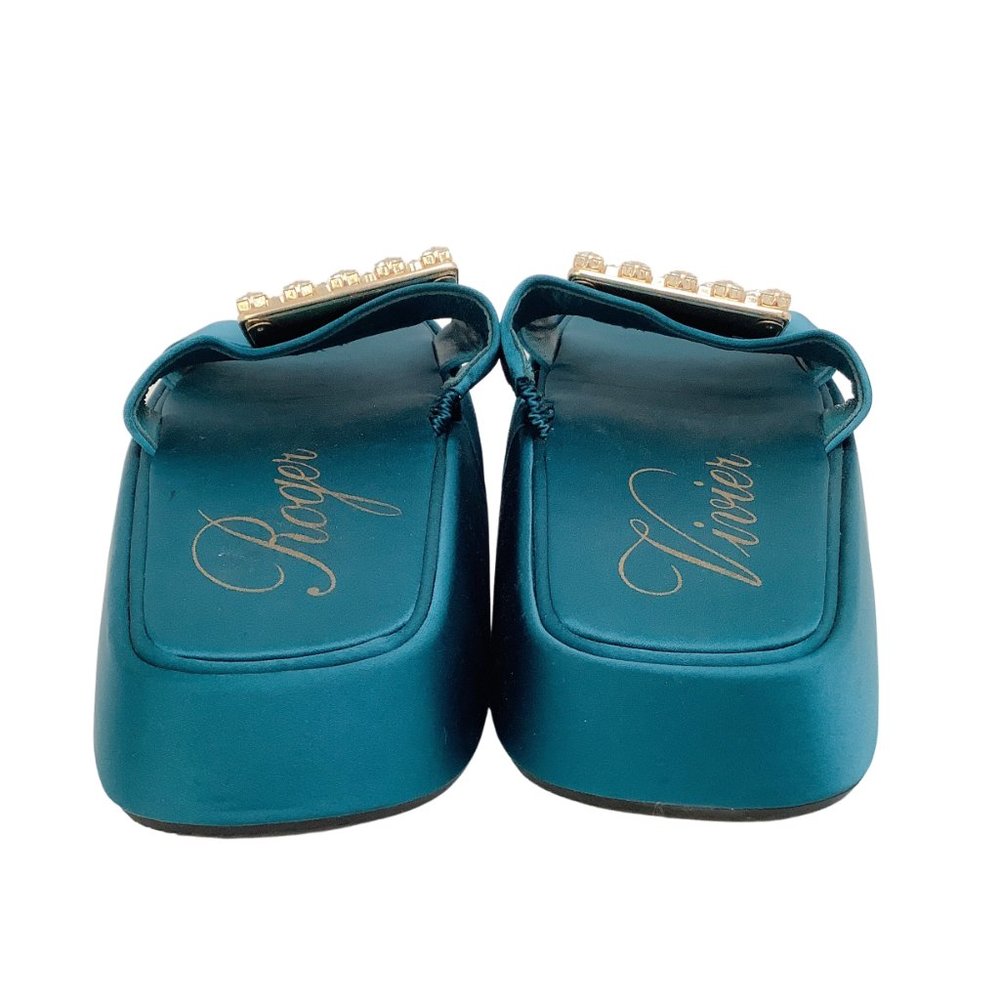 Roger Vivier Teal Satin With Strass Buckle Sandals - Picture 5 of 6